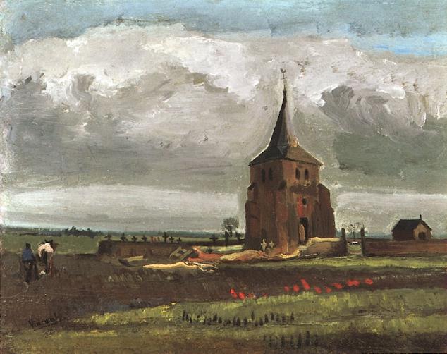 Картина Ван Гога Старая башня в Нюэнене и пахарь 1884